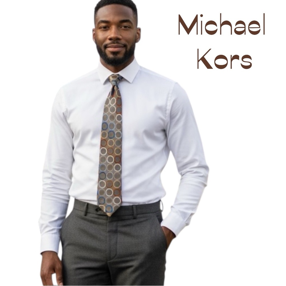 Michael Kors Gold Orange Polka Dot Silk Necktie